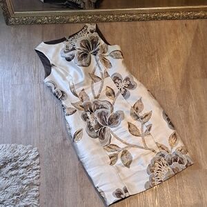 Isaac Mizrahi Cream and Brown Floral Mini Dress